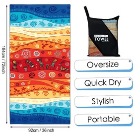 Zomer Beach Towel Large 90 x 180 cm Microfibre Quick-Drying Printed Sauna Towel with Wall Totem Motif