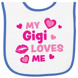 inktastic Valentine's Day My Gigi Loves Me Hearts and Lips Baby Terry Cloth Bib White and Royal 3e189