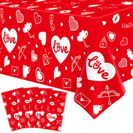 4 Pack Red Valentine's Day Tablecloth Valentine Love Heart Tablecloth Valentines Day Party Decoration Love Heart Table Cover Valentines Day Wedding Anniversary Birthday Decor 86 x 51 Inch