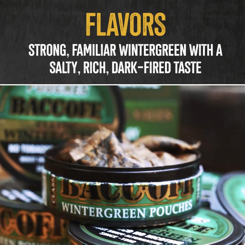 1 Can, BaccOff Wintergreen Pouches, Strong Wintergreen and Salty, Rich