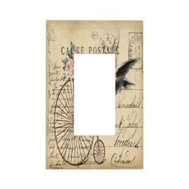 Xuejiaku Vintage Yellow Postcard Rustic Rose Bird 1 Gang Rocker Light Switch Covers Single Decora Outlet Wall Plate Decorative Switchplate Faceplate GFCI for Country Bathroom Bedroom Decor