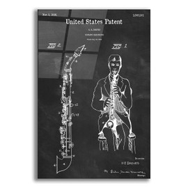 Epic Art 'Soprano Saxophone Blueprint Patent Chalkboard,' Acrylic Glass Wall Art, 16"x24"