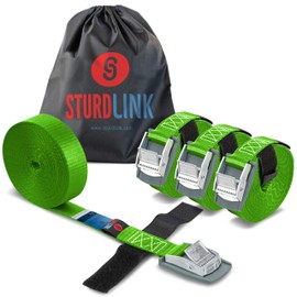 Lashing Straps 25 mm 250 kg x 4 with Cam Buckle and Attachment 4 m + Bag, for Attaching and Attaching to Bicycle Door, Boot and Roof Rack for Car, Trailer, Moving, Kayak, DIN EN 12195-2