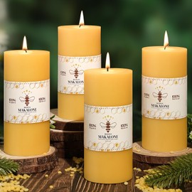 4 Pack Natural Beeswax Pillar Candles,100% Pure Beeswax Candles-380 Hours Long Burning,2.8x6in Unscented Bees Wax Candle for Home,Prayer,Emergency,Dripless Smokeless Organic Pillar Candle Bluk
