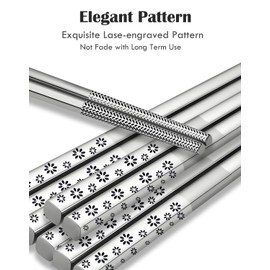 Stainless Steel Chopsticks 5 Pairs Metal Chopsticks Reusable Dishwasher Safe Square Lightweight Non-Slip Chop Sticks (Cherry Blossoms)