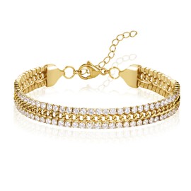 CARITATE Tennis Bracelets for Women Men: 7 inch Stainless Steel Cuban Link Bracelet - Gold Bracelets for Men Cubic Zirconia Bracelet Stack Non Tarnish - Dainty Wrist Jewelry for Women