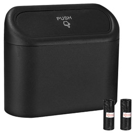 Zhufas Car Bin with Lid, Universal Mini Car Bin with 40 Bin Liners, Rubbish Bin for Car, Car Accessories (Black)