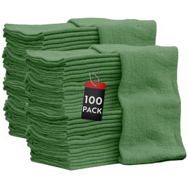 Nabob Wipers Auto Mechanic Shop Towels 100 Pack Bulk Rags 100% Cotton Commercial Grade Shop Rags Size 14"x14" (100 Pack, Green)