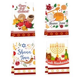 kaixiaoru 4Pcs Rosh Hashanah Kitchen Towels Shana Tova Dish Towel Happy Rosh Hashanah Decoration for Hostess Gift Holiday Party Home Kitchen Decorations