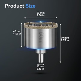 Diamond Drill Bit Hole Saw 60 mm with Centre Drill Professional Diamond Core Hole Drill Tile Drill Glass Drill Metal Hole Saws Universal HSS Hole Saws for Glass Tile Ceramic Marble Limestone