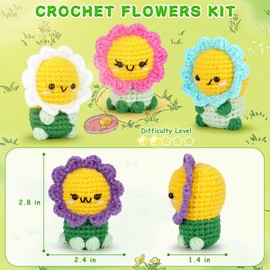 Flowers Crochet Kit for Beginners for Adults Kids with Instructions Video Crochet Flower Kit Crochet Starter Kit Plants Handcrafts Complete Crochet Set Knitting Kit Flower Beginner Crochet Kit