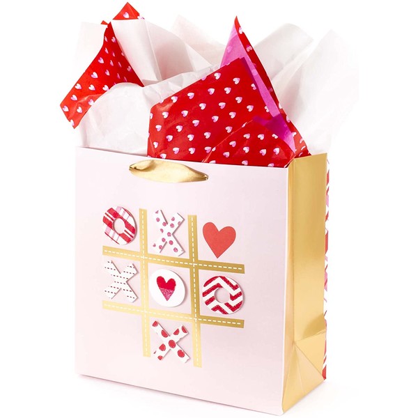 Hallmark Signature 10" Large Gift Bag with Tissue Paper - Tic Tac XOXO for Anniversary, Valentines Day, Engagements, Sweetest Day and More