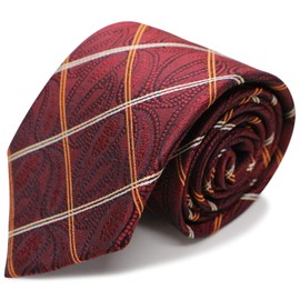 MICHIKO LONDON Brand Necktie, Made in Japan, 100% Silk, Jacquard Woven Pattern, Paisley, Pattern A: Wine