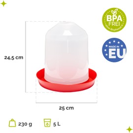 Garronda Hühnertränke 5 L mit Tragegriff, Automatischer Wasserspender für Hühner und Küken, leicht zu reinigen, Hühnerzubehör, Geflügeltränke aus robustem Kunststoff GD-0138