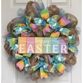 What A Mesh by Diana Happy Easter Pastel Wreath Handmade Deco Mesh
