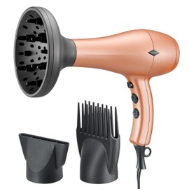 NITION Negative Ions Ceramic Hair Dryer with Diffuser (Large Size 5.3 inch) Attachment,Ionic Blow Dryer Quick Drying,1875 Watt 2 Speed / 3 Heat Settings,Cool Shot Button,Lightweight,Rose Pink