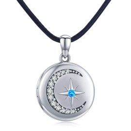 CUOKA MIRACLE Locket Necklace 925 Sterling Silver Tree of Life Photo Pictures Chain Pendant Necklace Oxidised Tree of Life Amulet Family for Women Girls Mother, Sterling Silver, Cubic Zirconia