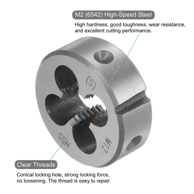 sourcing map Round Threading Dies, Metric M12 x 1.75 Thread