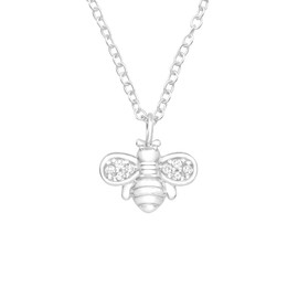 Laimons Girl's Bee Pendant Necklace 10 x 7 mm Zirconia and Chain 45 cm Made of 925 Sterling Silver, Silver, Cubic Zirconia