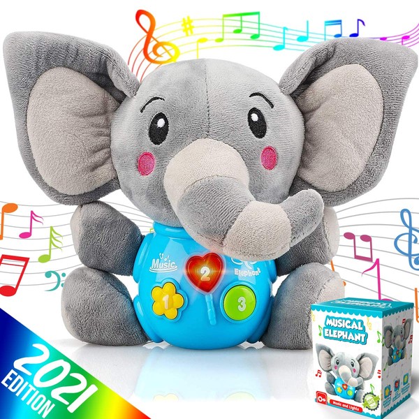 Insnug Plush Elephant Baby Toys - Baby Musical Animal Toys Kids Toys Baby Teething Toys Little Baby Bum Anime Plush STEM Toys Montessori Toys for Baby Boy Girl Toddlers Infants 0 3 6 9 12 Months
