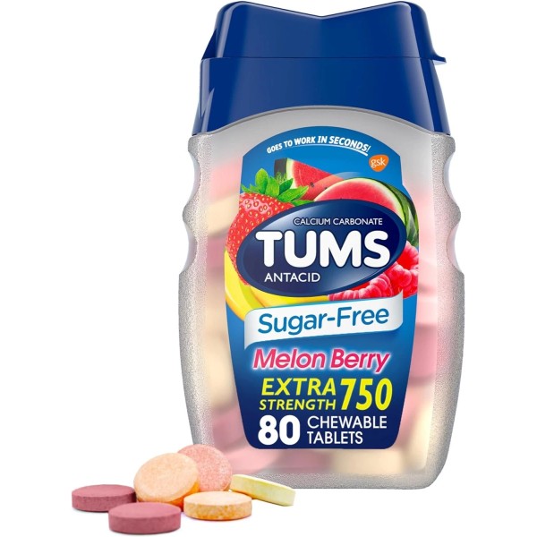 TUMS Extra Strength Chewable Sugar Free Antacid Tablets for Heartburn
