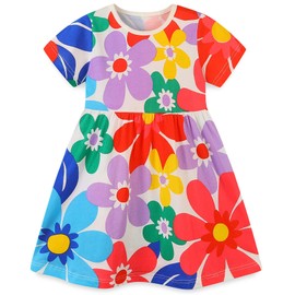 Toddler Girl's Summer Dresses Outfits Clothes,Cotton Short Sleeve Casual Clothing White Flower 3t