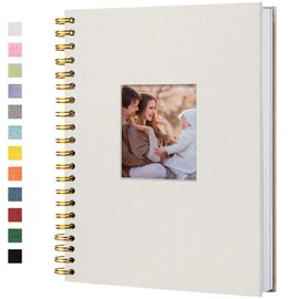 HIWHY Scrapbook Photo Album Linen Cover with DIY Window 28x20 CM White Inner Paper Memory Book with 40 Sheets/80 Pages Beige