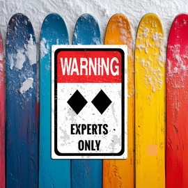 Double Black Diamond Experts Only Ski Sign Vintage Warning Lodge Cabin Wall Decor Metal Tin Sign