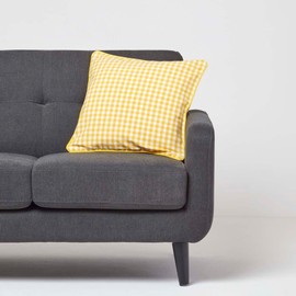 Homescapes Checked cushion cover for decorative cushions, gingham, yellow, 45 x 45 cm, decorative cushion cover in country house style, made of 100% cotton with zip