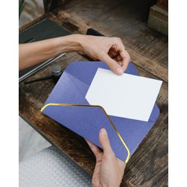 5 Pieces Craft Envelopes with Gold Border, Vintage Envelopes for for Graduation Invitation Wedding Greeting - Blue