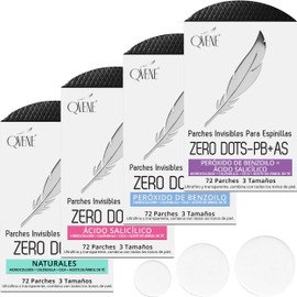 QVENE | Parches Hidrocoloides Invisibles para Granos y Espinillas | ZERO DOTS | 3 Tamaños Diferentes | 72 Parches Transparentes (Multicolor)