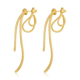 French vintage copper plated 18k real gold knot rope bow earrings senior sense of niche fresh small fragrant wind temperament female, Brass, No Gemstone