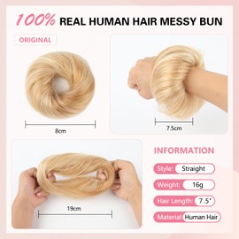 FGZJMAE Human Hair Bun Extension Natural Curly Strawberry Blonde Mixed Bleach Blonde Donut Updo Elastic Rubber Band Human Hair Messy Bun Chignons Scrunchies(1 Count #P27-613