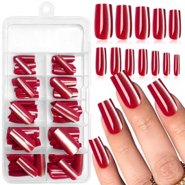 Bellelfin 120Pcs Press on Nails Medium, Red Cat Eye Fake Nails Full Cover Acrylic Nails Press ons Glossy Square Glue on Nails Artificial Cat Eye False Nails for Women Girls