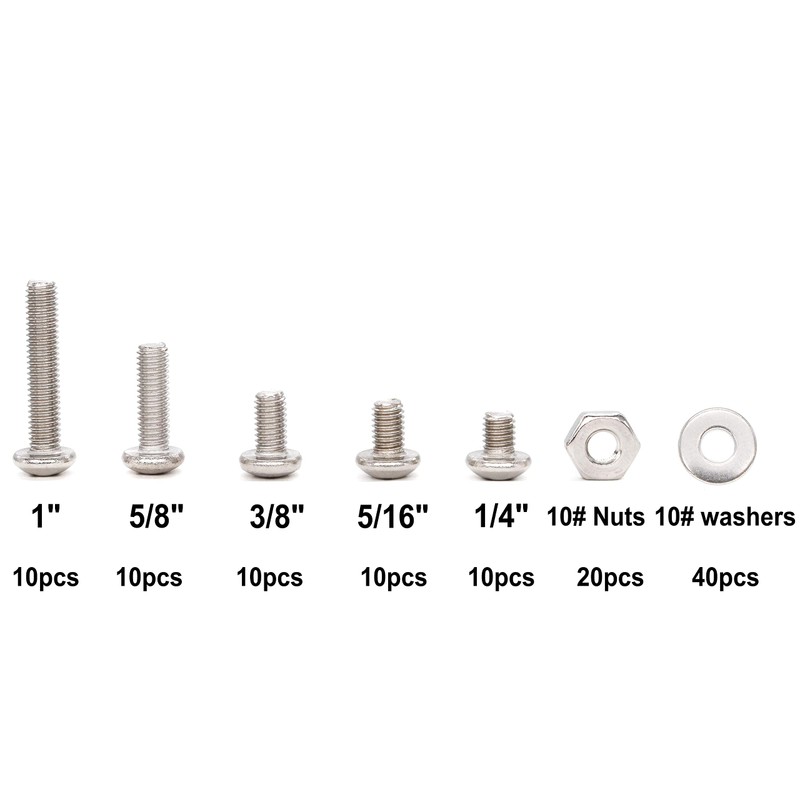 binifiMux 110pcs 10-32 Pan Phillips Screws Hex Nuts Flat Washers