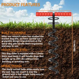 Sliridog Heavy Duty 10FT Dog Tie Out Cable and Stake for Large Dogs, Dog Tie Out Stake and Cable Anchor for Dogs Up to 200 lbs,for Yard, Beach, Outdoor (Black)