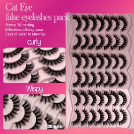 etokdos Natural Lashes Wispy Short Cat Eye False Strip Lashes Natural Look Cateye D Curl Lash Strips Fluffy Faux Mink False Eyelashes Pack