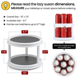 2 Tier 10" Turntable Lazy Susan Spice Organizer - Rotating Seasoning Rack for Pantry Cabinet Kitchen Countertop, Table Top Organizing - Multiuse Two Tier Rotating Organization Rack Spinner