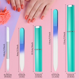 6 Pieces Glass Cuticle Pusher Nail File Set Imitated Crystal Nail Files Double Sided Glass Files with Case and Glass Cuticle Trimmer Remove Stick Manicure Tool for Nail Care (Green)