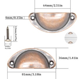 CEEYSEE 12Pcs Cup Handles for Drawers 81 X 35mm Shell Pull Handles Vintage Antique Drawer Semicircle Handle Furniture Door Knobs Handles with Screws (KLSHO/Red Copper)