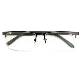 V.W.E. Men Premium Optical Frame Wide Large Head Reading Glasses Half Rim Metal - Clear Lens Reader DRM01 (Gunmetal, 1.75, x)