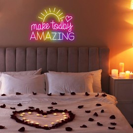 Make Today Amazing Neon Sign Heart Sunrise Positive Led Neon Light for Wall Decor Inspirational Rainbow Color Light Sign Boho Wall Art LED Neon Light Up Sign for Party Wedding Birthday School Gym