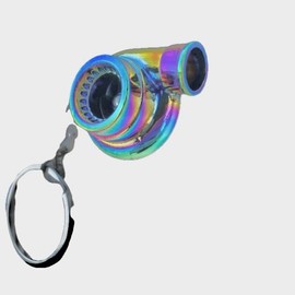 UKDGTMR Turbocharger Keychain, Spinning Turbine Design, Car KeyRing, Car Enthusiast (Rainbow) x 2, Two keychain pack
