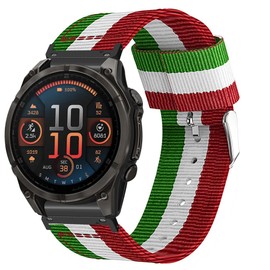 Compatible with Garmin Fenix 8 bands, Lamshaw 26mm, 22mm, 20mm QuickFit Breathable Nylon Woven Fabric Replacement Strap Compatible with Fenix 8 43mm, 47mm, 51mm, Fenix 8 Series, Fenix 7 Series, Fenix 6 Series, Fenix 5 Series Smartwatch (Green&White&Blue,