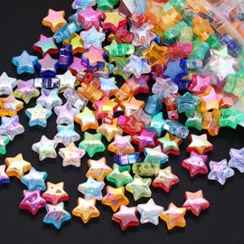 Molain 220Pcs Acrylic Star Beads With Cord - 10mm Assorted Multicolor Pony Beads for DIY Jewelry Craft Making Necklace Bracelet - Cute Charming Plastic Pastel