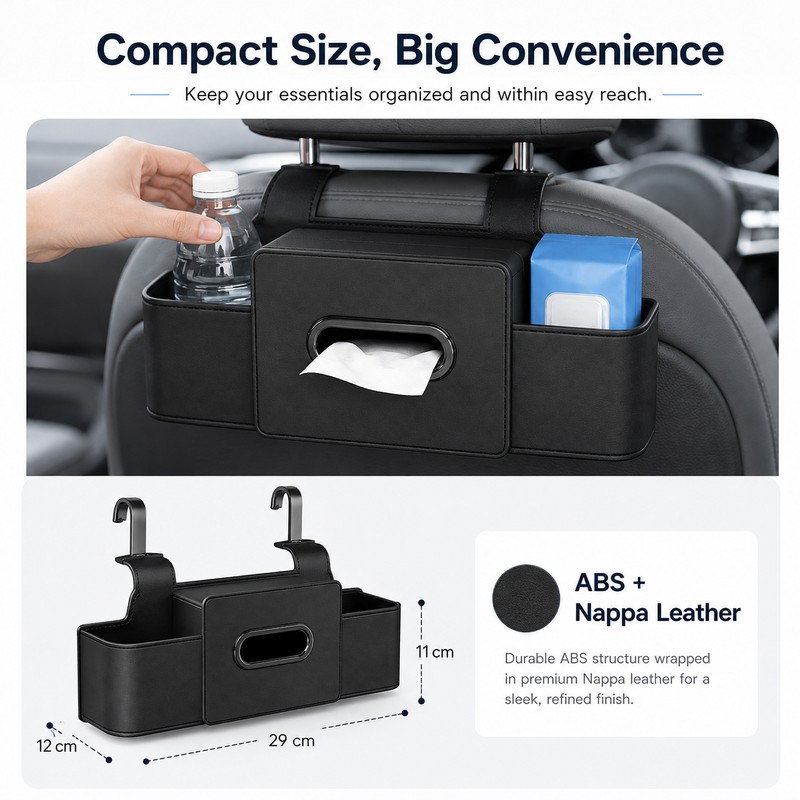 Car Back Seat Organizer for Travel – 4-in-1 ABS Storage