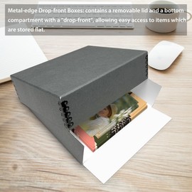 Golden State Art, Archival Storage Box, Acid-Free Drop Front Museum Box with Metal Edge for Storing Artwork Photos Documents Prints Arts And Crafts (Gray-11.75x15.25x3 Inches)