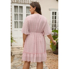 Nemidor Womens Loose Plus Size Summer Ditsy Floral Print Ruffle Mini Flowy Dress NEM314(24,Pink Yellow)