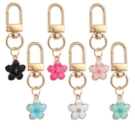 Cute Flower Keychain for Women, 6 Pcs Aesthetic Keychains Purse Charms Zipper Pull Charm Handbag Charms Bag Charms for Handbags Backpack Purse Accessories Car Keys Birthday Valentine Day Gifts