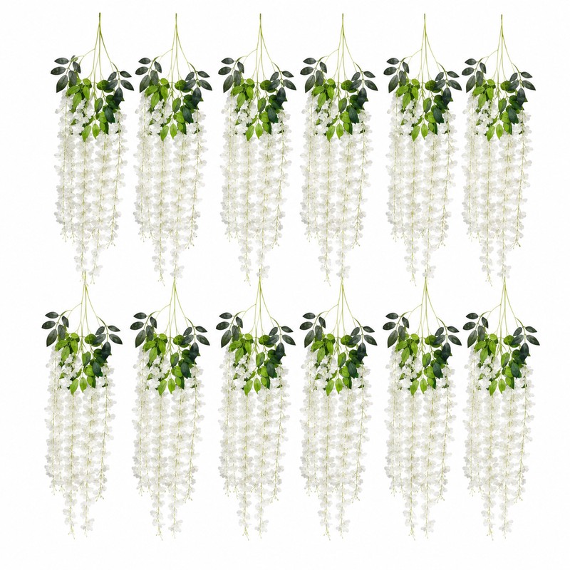 12-Piece Artificial Wisteria Vine Set – Hanging Silk Faux Flowers